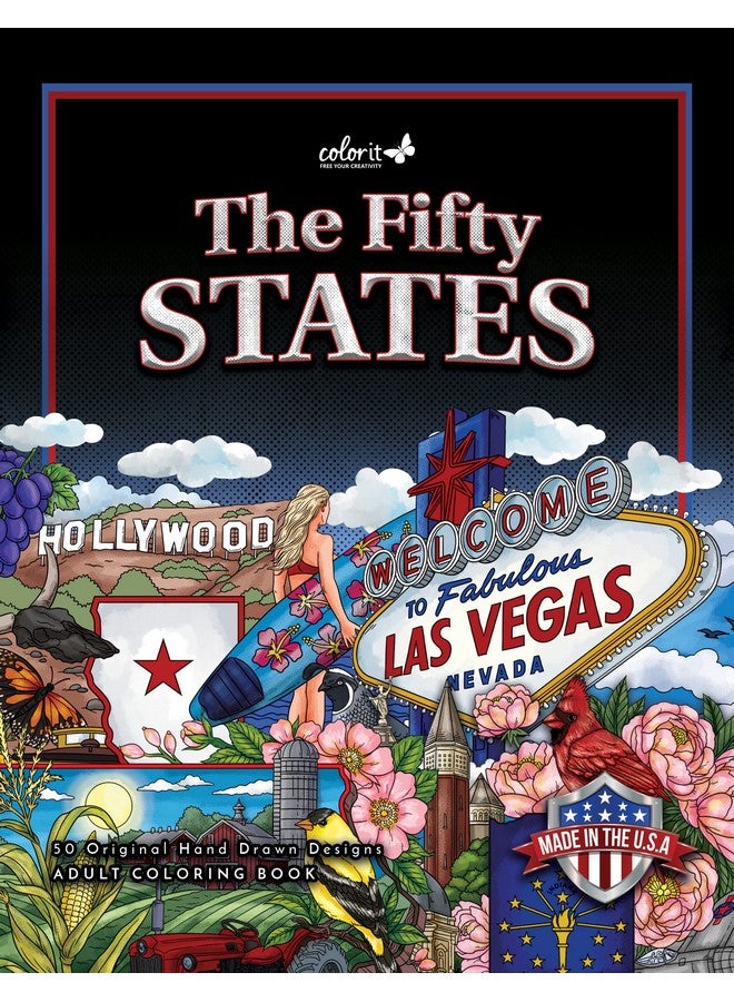 كولور إت كتاب التلوين للكبار من The Fifty States Spiral Bound، 50 تصميمًا أصليًا مع صفحات مثقوبة، غلاف كتاب صلب مسطح، ورق نشاف بالحبر | لكتب التلوين للفنون والحرف اليدوية للبالغين - Image 1