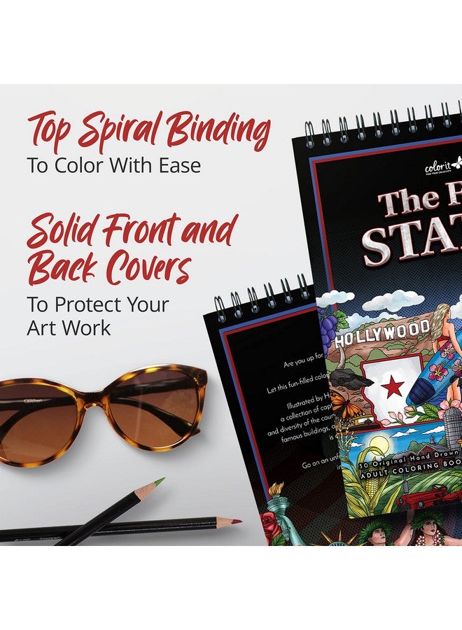 كولور إت كتاب التلوين للكبار من The Fifty States Spiral Bound، 50 تصميمًا أصليًا مع صفحات مثقوبة، غلاف كتاب صلب مسطح، ورق نشاف بالحبر | لكتب التلوين للفنون والحرف اليدوية للبالغين - Image 4