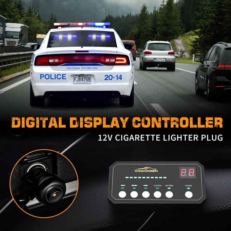 XRIDONSEN 2x 17 Inch Blue White Emergency Dash Strobe Lights Bar - 40 LED Safety Flashing Warning Hazard Lights with Suction Cups for Vehicles - Image 4