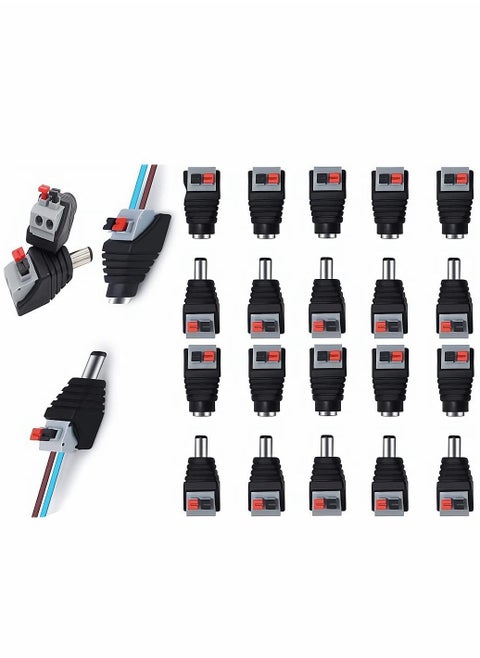 DC Power Connector Plug, Male and Female DC Connector, DC Power Cable Jack Adapter, Power Jack Plug Adapter Socket for CCTV Camera and Led Strip Use , 10 Pairs, 5.5 x 2.1 mm
