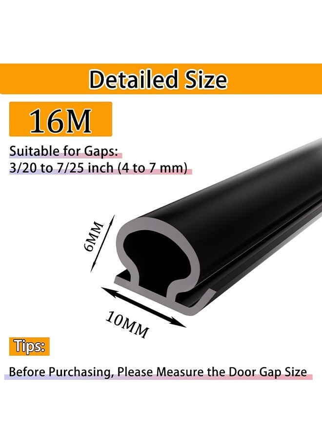 MLADEN 【New Upgrade】Weather Stripping Door Seal Strip, 16M Black D Shape Silicone Door Weather Stripping for Door Frame & Window, SelfAdhesive Weatherstripping Insulation Soundproof Strip, Suit for 4-7mm Gap (16M Black) - Image 2