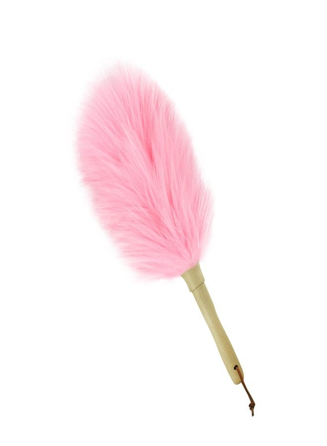 iHUFeather Lambswool Duster 14'' Length Solid Wooden Handle Leather Hang Strap for Cleaning Ceiling Fans Window Blinds Computer Furniture Figurines TV Natural Feather Duster,Pink - Image 1