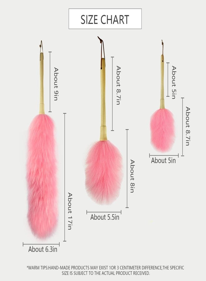 iHUFeather Lambswool Duster 14'' Length Solid Wooden Handle Leather Hang Strap for Cleaning Ceiling Fans Window Blinds Computer Furniture Figurines TV Natural Feather Duster,Pink - Image 2
