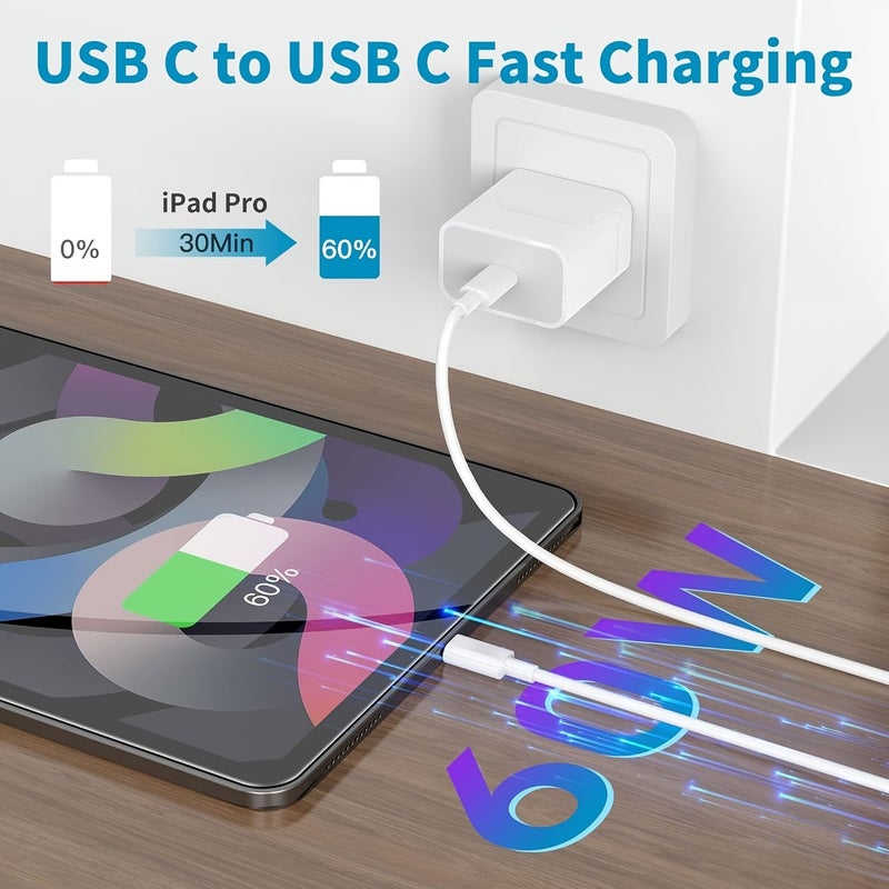 White USB C to USB C Fast Charging Cable 60W 6 Pack - Image 4