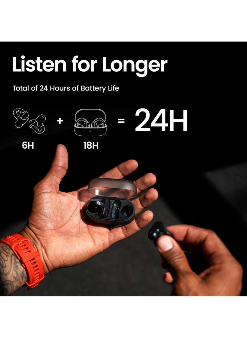 REBENUO Up Headphones OWS Open Ear Wireless Earbuds with Bluetooth 5.3, Easy Touch Control, IPX 4 Water Resistant, AI Background Noise Reduction,Earphones Orginal Black - Image 3