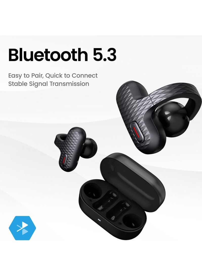 REBENUO Up Headphones OWS Open Ear Wireless Earbuds with Bluetooth 5.3, Easy Touch Control, IPX 4 Water Resistant, AI Background Noise Reduction,Earphones Orginal Black - Image 4