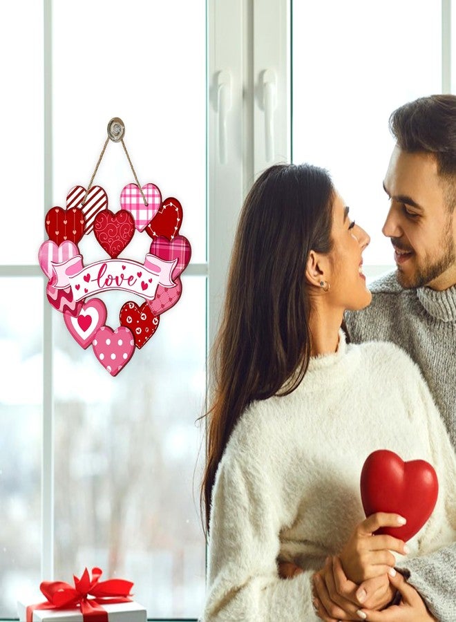 Bolisom لافتة باب أمامي من بوليسوم لعيد الحب، بتصميم قلوب حمراء ووردية وخطوط مربعة ونقاط بولكا، تُعلق على الخشب لتزيين الشرفة الخارجية والمنزل، وإكليل خشبي رومانسي لحفلات الزفاف والذكرى السنوية، يُعلق على الحائط الداخلي. - Image 5