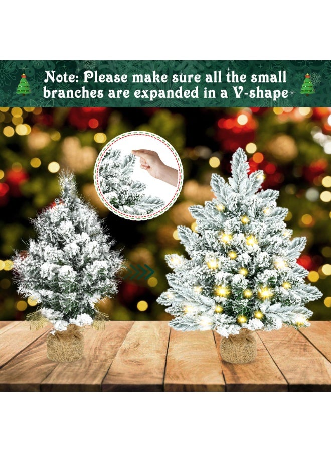 TAPIT Pre-Lit Artificial Mini Christmas Tree 21.65 Inch Snow Flocked Artificial Pine Xmas Tree with 40 LED Lights Desktop Christmas Tree Burlap Base - Image 4