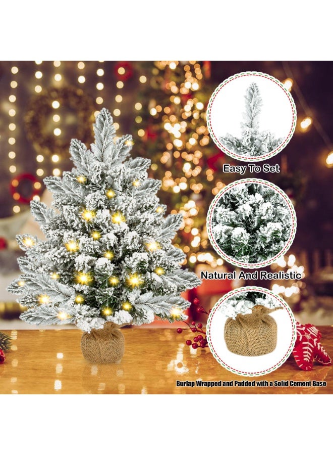 TAPIT Pre-Lit Artificial Mini Christmas Tree 21.65 Inch Snow Flocked Artificial Pine Xmas Tree with 40 LED Lights Desktop Christmas Tree Burlap Base - Image 5