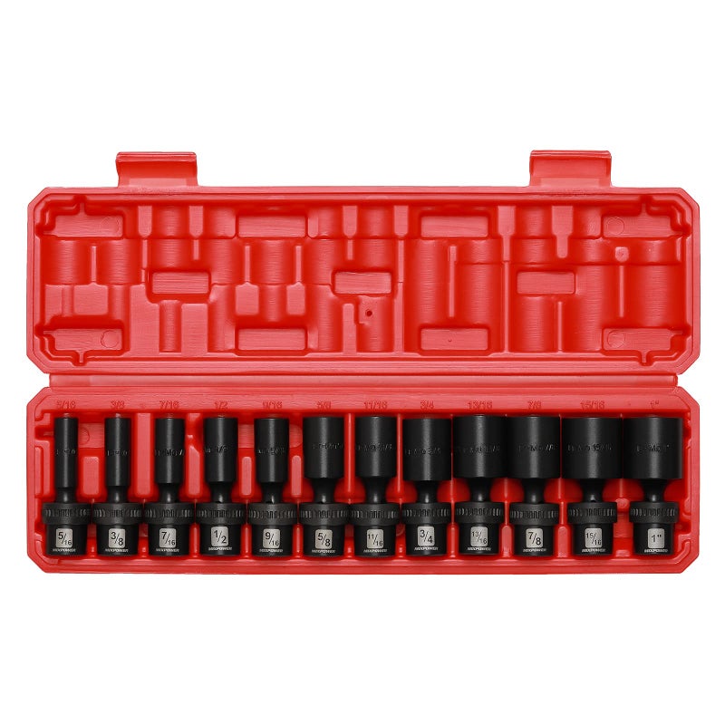 MIXPOWER 3/8" Drive Deep Impact Universal Joint Swivel Socket Set, SAE, 5/16" - 1", Deep, Flexible Wobble, Chrome Molybdenum Steel, 12 Pieces Set - Image 2