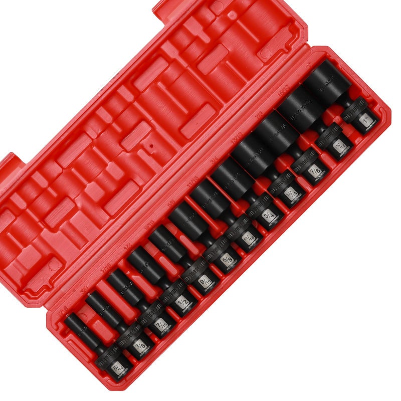 MIXPOWER 3/8" Drive Deep Impact Universal Joint Swivel Socket Set, SAE, 5/16" - 1", Deep, Flexible Wobble, Chrome Molybdenum Steel, 12 Pieces Set - Image 3