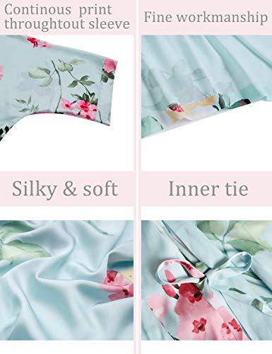 Aensso long soft silk y kimono robes for women, teal floral plum lightweight bridal bridesmaid robe for wedding party - Image 3