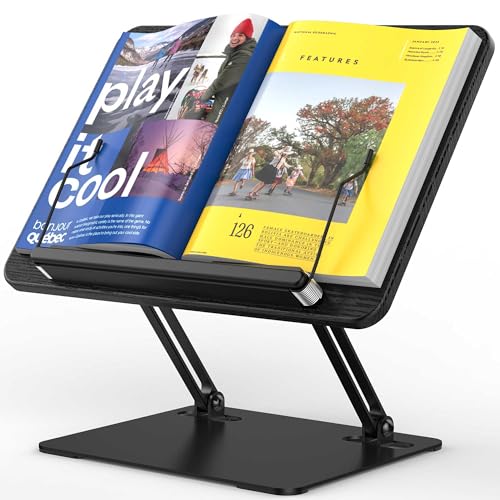 BESIGN BS01 Book Stand for Reading, Adjustable Book Holder, Ergonomic Laptop Stand with Elastic Page Clips for Music Scores, Recipe, Tablet, Laptop (Black) - Image 2