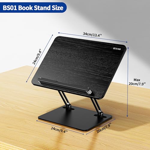 BESIGN BS01 Book Stand for Reading, Adjustable Book Holder, Ergonomic Laptop Stand with Elastic Page Clips for Music Scores, Recipe, Tablet, Laptop (Black) - Image 4