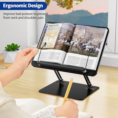 BESIGN BS01 Book Stand for Reading, Adjustable Book Holder, Ergonomic Laptop Stand with Elastic Page Clips for Music Scores, Recipe, Tablet, Laptop (Black) - Image 3