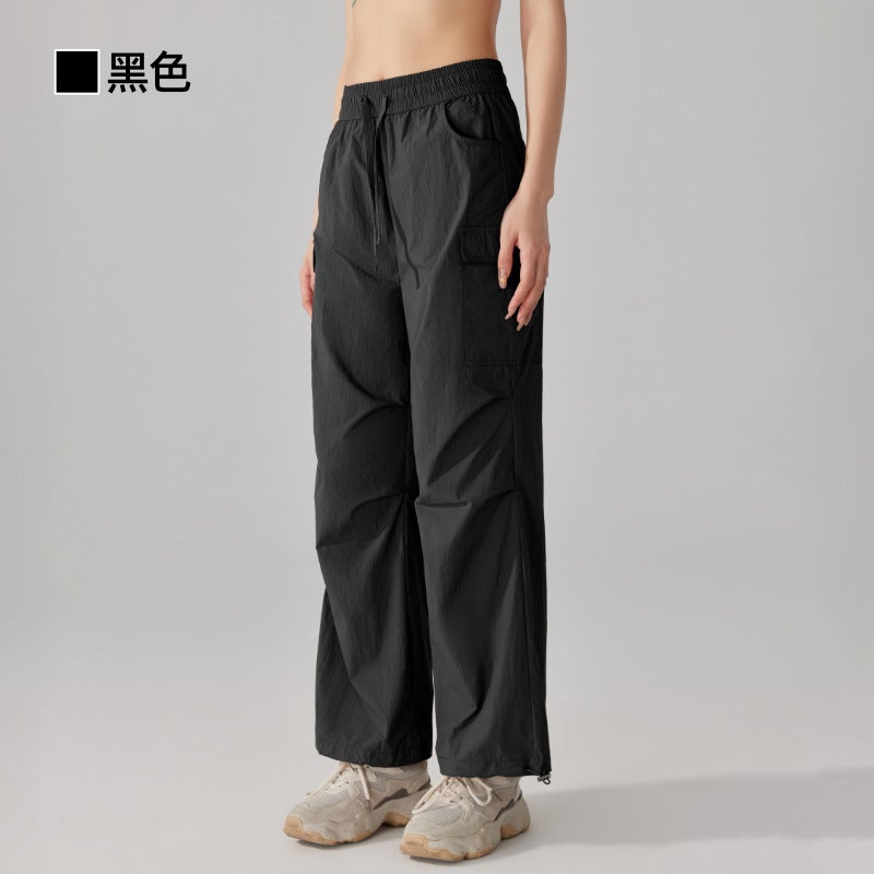 Womens High-Waist Drawstring Yoga Pants Black  - Image 1
