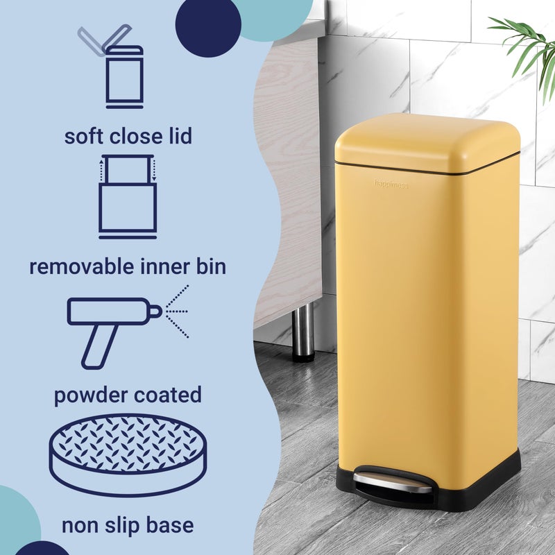 happimess HPM1007K Betty Retro 8-Gallon Step-Open Trash Can, Daffodil Yellow with Soft-Close Lid, Fingerprint Resistant, Modern, Minimalistic for Home, Kitchen, Laundry Room, Office, Bedroom, Bathroom - Image 5