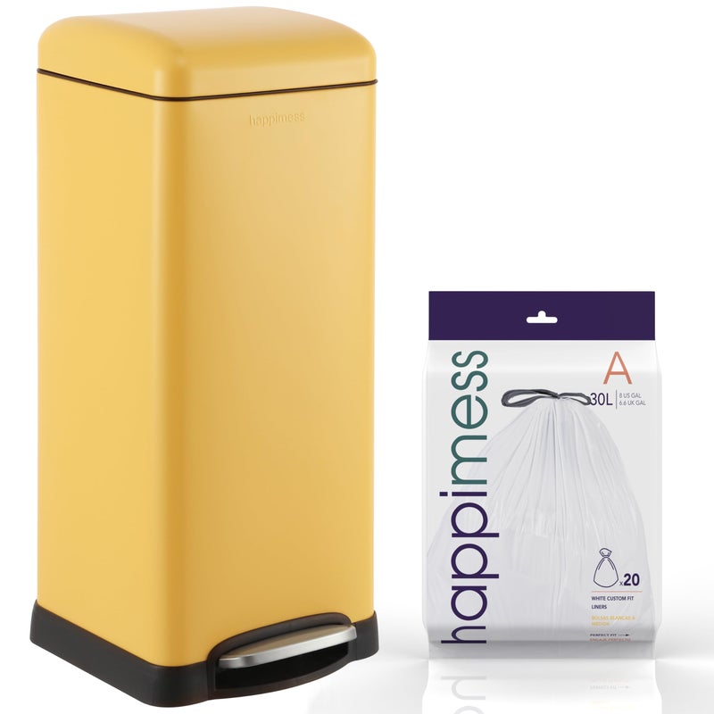 happimess HPM1007K Betty Retro 8-Gallon Step-Open Trash Can, Daffodil Yellow with Soft-Close Lid, Fingerprint Resistant, Modern, Minimalistic for Home, Kitchen, Laundry Room, Office, Bedroom, Bathroom - Image 1