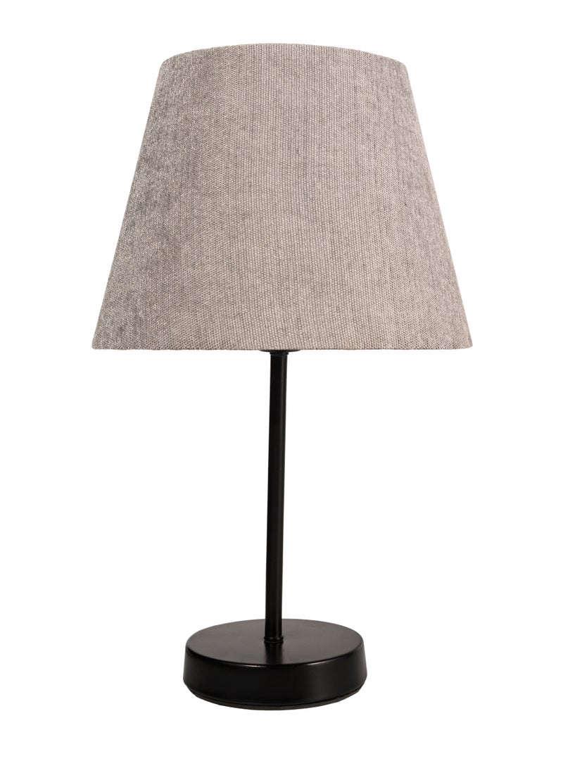 الروضة للإضاءة اباجورة شكل مميز وانيق بشابوة قماش فريد معدن - اباجورة مودرن لغرف النوم والمعيشة | اللون: اسود × رمادى | المقاس: 45x25x25 سم - Image 1