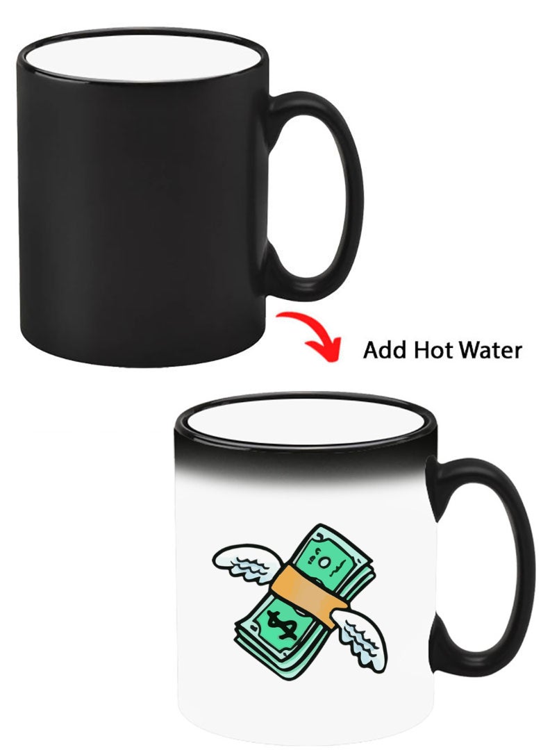 Theodor Color Changing Heat Sensitive Ceramic Mug, Image Revealed When HOT Liquid is Added! Flying Money - Image 1