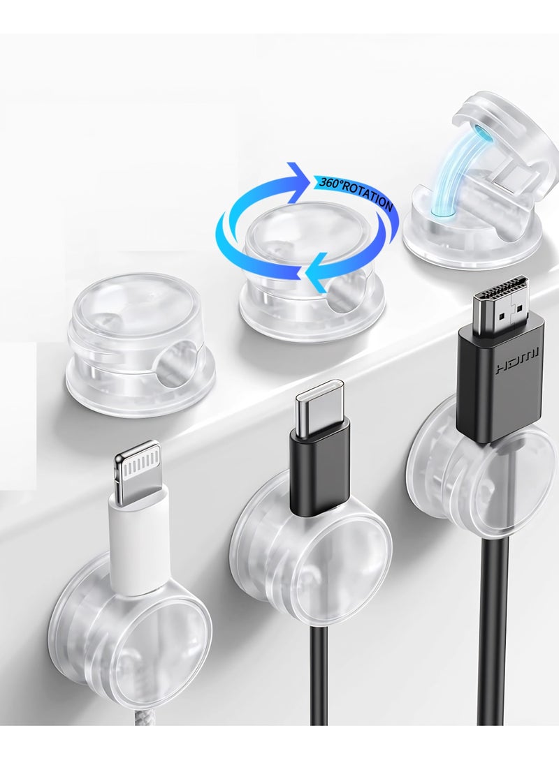 T NEWFUN 6 Pack Magnetic Cable Clips [Cable Smooth Adjustable] Cord Holder, Under Desk Cable Management, Adhesive Wire Holder Keeper Organizer (Transparent)  - Image 1