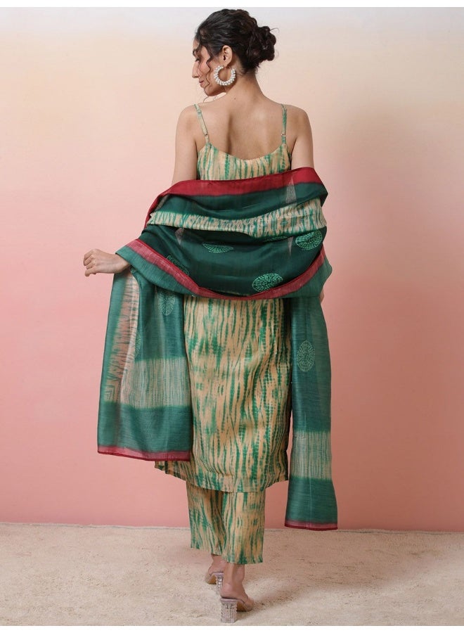 AKS Ombre Printed Straight Chanderi Silk Kurta With Trousers & Dupatta - Image 4