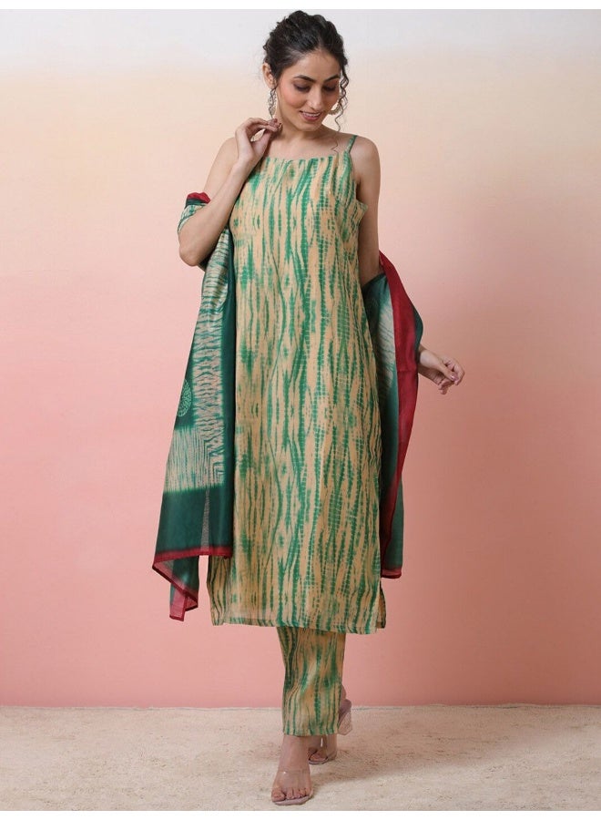 AKS Ombre Printed Straight Chanderi Silk Kurta With Trousers & Dupatta - Image 3