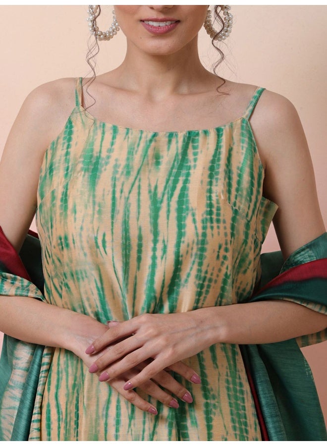 AKS Ombre Printed Straight Chanderi Silk Kurta With Trousers & Dupatta - Image 2