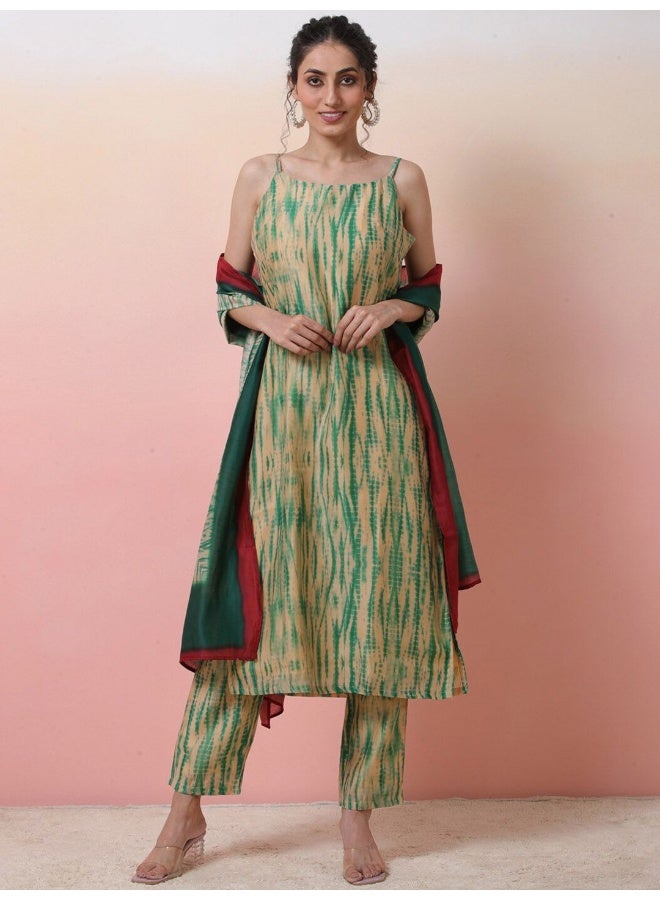 AKS Ombre Printed Straight Chanderi Silk Kurta With Trousers & Dupatta - Image 5