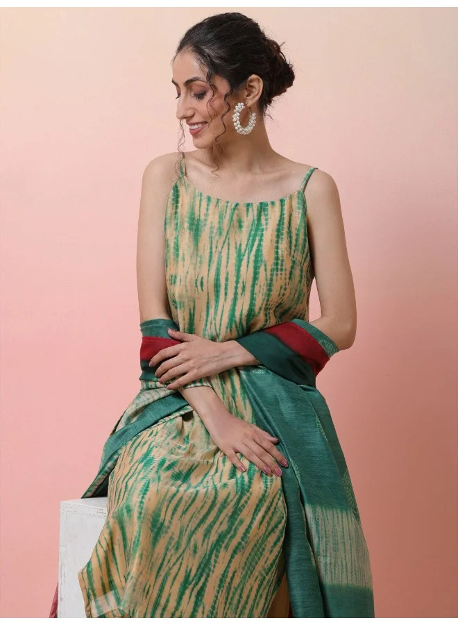 AKS Ombre Printed Straight Chanderi Silk Kurta With Trousers & Dupatta