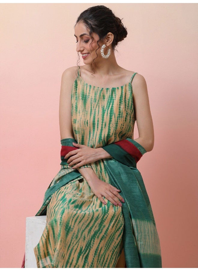 AKS Ombre Printed Straight Chanderi Silk Kurta With Trousers & Dupatta - Image 1