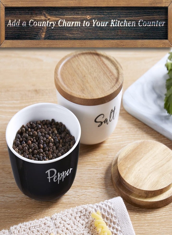 DAYYET Salt and Pepper Bowls, 10 oz Salt Cellar with Lid, Stacked Ceramic Salt Pepper Container with Acacia Wood Lid, Salt Box for Countertop, Black and White Kitchen Decor, Set of 2 - Image 2