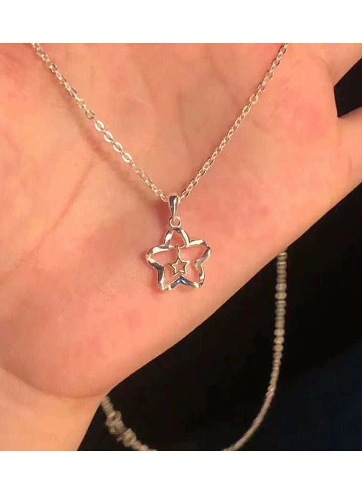 Goolsky Hollow Double Star Necklace for Women – Minimalist Titanium Steel Choker, Lightweight Ins Style, Elegant Layered Pendant  - Image 2