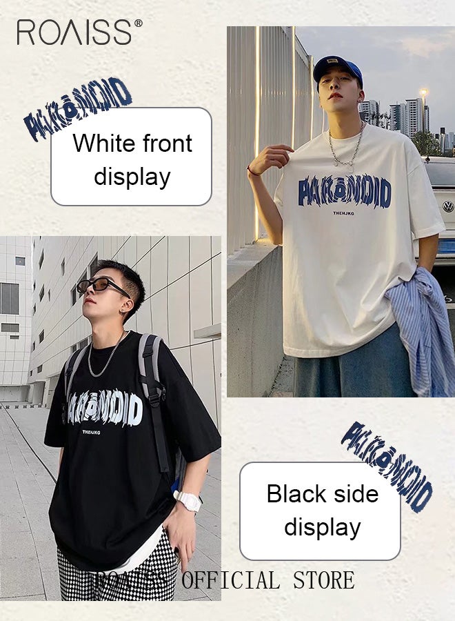 roaiss Men 2-Piece Short Sleeve Set Letter Print Cotton T-shirts Loose Fit with 3D Printed Round Neck Design Trendy and Versatile Fashion - Image 4