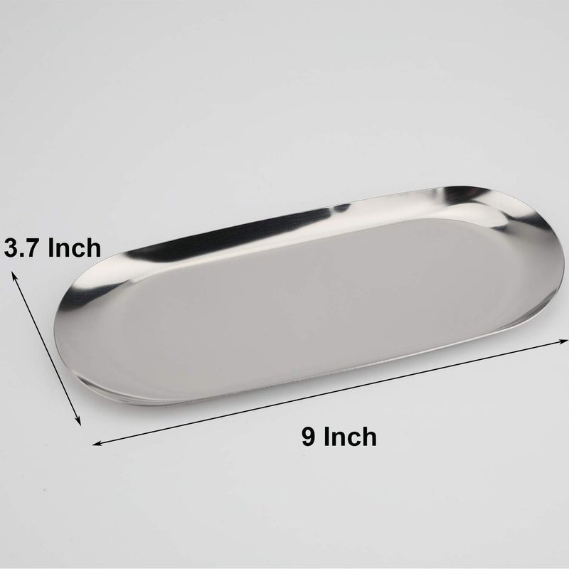 Fermus Stainless Steel Decorative Tray  Set of 2  9 Inch Long  Jewelry Dish Cosmetics Organizer Bathroom Clutter Serving Platter Small Storage Tray  Oval  Silver - Image 2