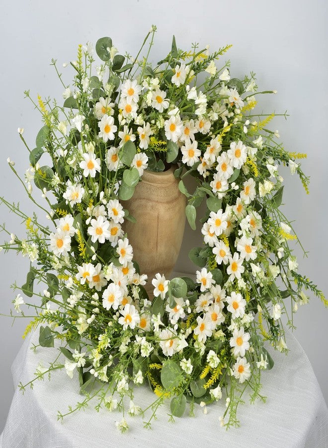 LSKYTOP 24 Inches Artificial Daisy Flower Wreath with Eucalyptus Leave Silk Flower White Berries Spring Summer Wreath for Front Door Wall Decor - Image 5