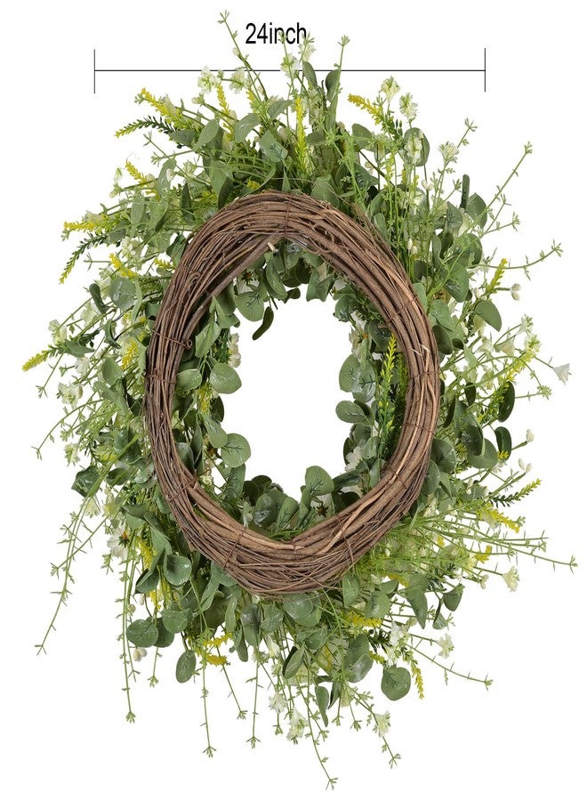 LSKYTOP 24 Inches Artificial Daisy Flower Wreath with Eucalyptus Leave Silk Flower White Berries Spring Summer Wreath for Front Door Wall Decor - Image 4
