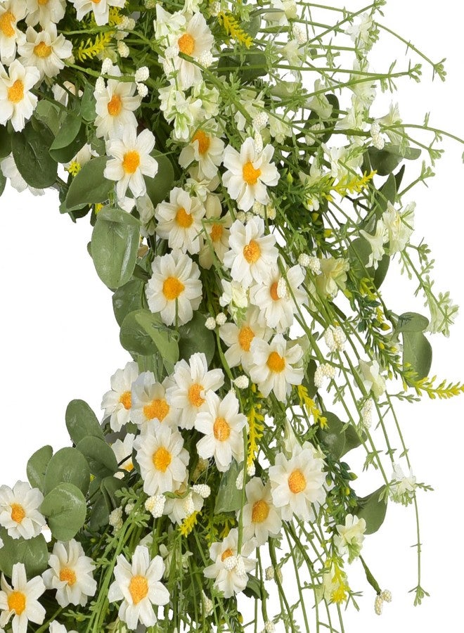 LSKYTOP 24 Inches Artificial Daisy Flower Wreath with Eucalyptus Leave Silk Flower White Berries Spring Summer Wreath for Front Door Wall Decor - Image 2