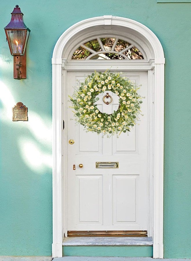 LSKYTOP 24 Inches Artificial Daisy Flower Wreath with Eucalyptus Leave Silk Flower White Berries Spring Summer Wreath for Front Door Wall Decor - Image 3