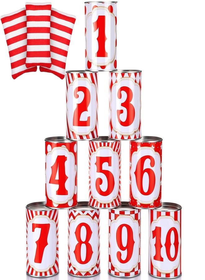PullCrease 13 Pcs Carnival Can Game Bean Bag Toss Carnival Games with 10 Tin Cans and 3 Bean Bag for Easter Outdoor Family Party Birthday Indoors Outdoors Activities(Classic Style) - Image 1