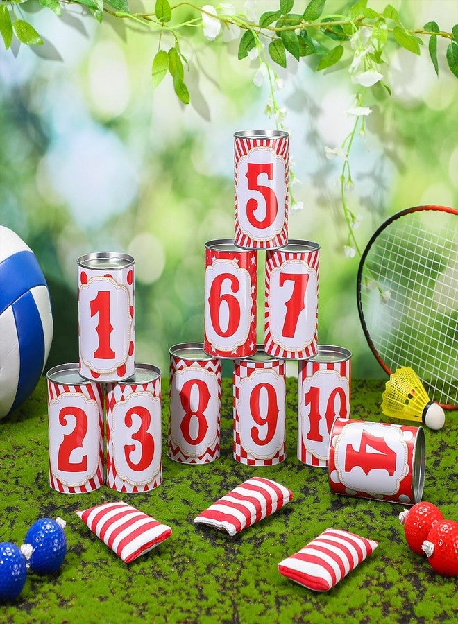 PullCrease 13 Pcs Carnival Can Game Bean Bag Toss Carnival Games with 10 Tin Cans and 3 Bean Bag for Easter Outdoor Family Party Birthday Indoors Outdoors Activities(Classic Style) - Image 5