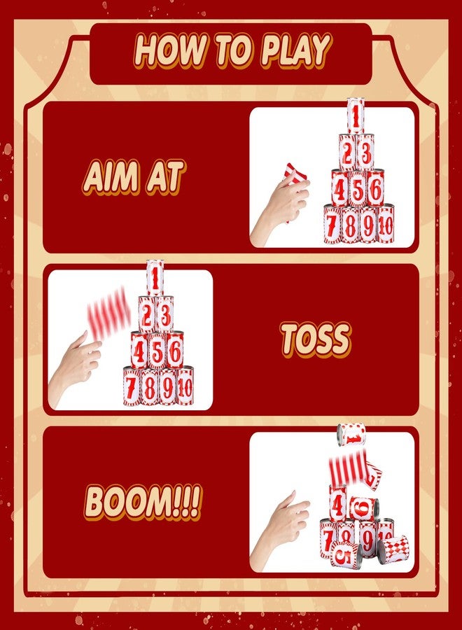 PullCrease 13 Pcs Carnival Can Game Bean Bag Toss Carnival Games with 10 Tin Cans and 3 Bean Bag for Easter Outdoor Family Party Birthday Indoors Outdoors Activities(Classic Style) - Image 3