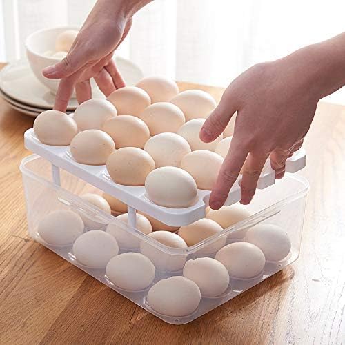 EDBIRET Double Layer Plastic 32Grid Egg Storage Box Refrigerator Kitchen Organizer with Lid Square Shape Pink - Image 4