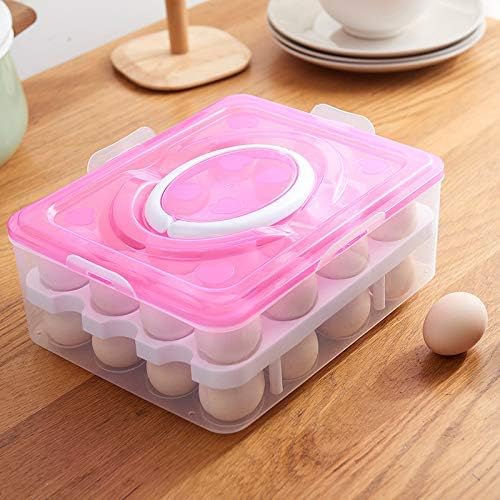 EDBIRET Double Layer Plastic 32Grid Egg Storage Box Refrigerator Kitchen Organizer with Lid Square Shape Pink - Image 5