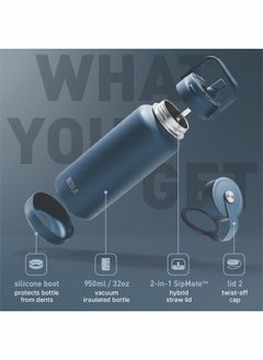 BEOLA 950ml Water Bottle 18/8 Stainless Steel 304 Double Wall Insulated Thermos Bottle with Straw Lid and wide mouth, 2 lids included, Hot Cold Liquids Sports Bottle, 32oz (Marine Blue)  - Image 2