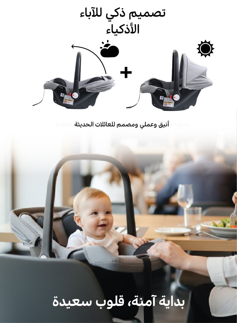 Zenito Baby Car Seat Carrier Infant/Baby/Kids Travel Car Seat With Full Body Support Cushion Rear Facing Seat Carry Cot Adjustable Canopy Suitable For New Born Baby 0+ Months (0-13 Kg) - Grey - Image 5