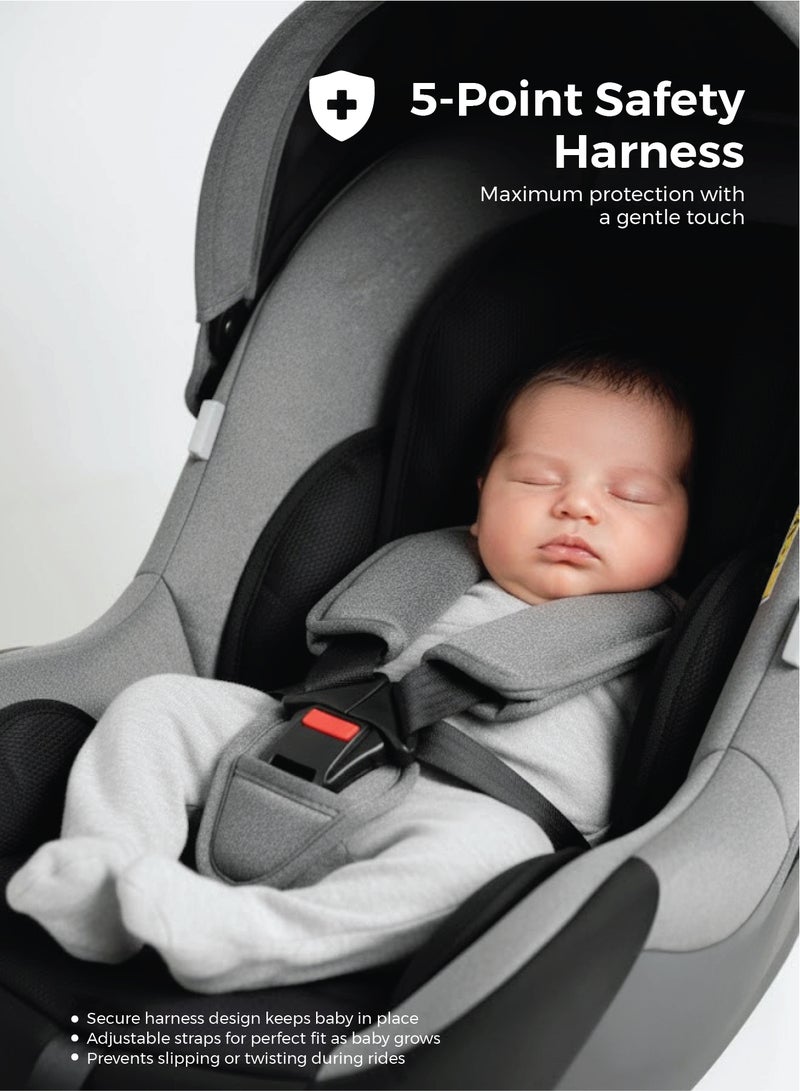 Zenito Baby Car Seat Carrier Infant/Baby/Kids Travel Car Seat With Full Body Support Cushion Rear Facing Seat Carry Cot Adjustable Canopy Suitable For New Born Baby 0+ Months (0-13 Kg) - Grey - Image 3