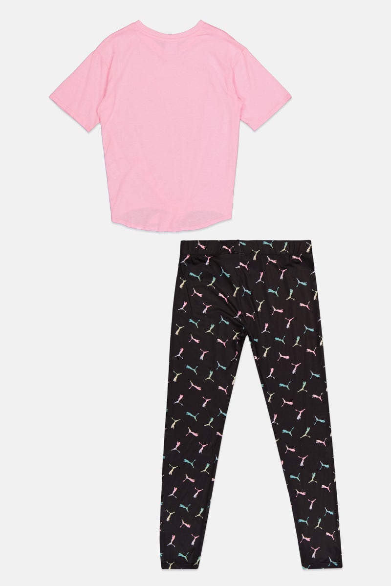PUMA Kids Girl 2 Pcs Short Sleeve Outdoor Top And Leggings Set, Multicolor - Image 3