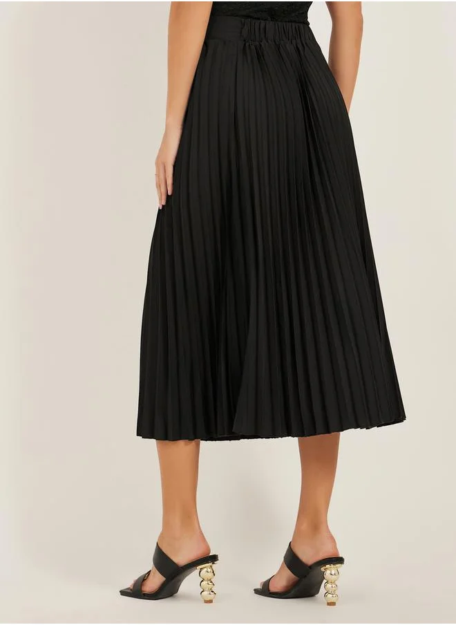 Styli High Rise Wrap A-Line Pleated Midi Skirt