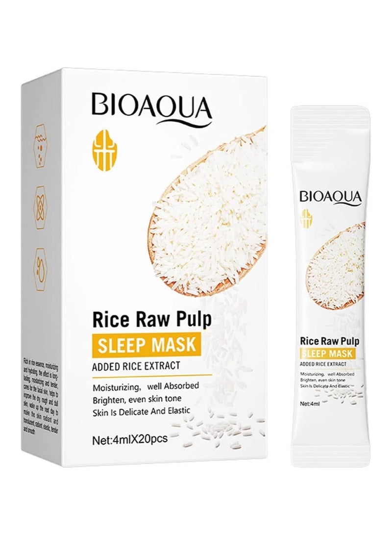 20PCS Rice Face Sleeping Mask, Individually Packaged Hydrating Rice Raw Pulp Sleep Mask Overnight, Portable Smear Mask with Centella,Hydrates&Soothes Skin,Face Moisturizer Skin Care for Women